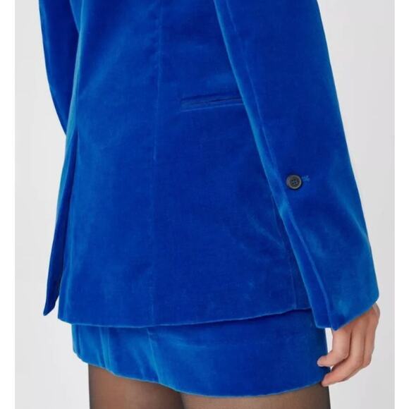 Frame Blue Velvet Single Button Blazer Women's Jacket Coat Business sz 4 - Picture 8 of 11